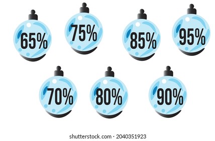 Discount tag set, 65%, 70%, 75%, 80%, 85%, 90%, 95% on blue christmas ball designs, OfferDiscount tags 
