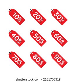 Icono de vector de conjunto de etiquetas de descuento en fondo blanco