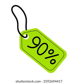 Discount tag showing 90 percent off, highlighting significant savings for shoppers during a sale event