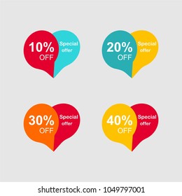 Discount tag with special offer sale sticker. Promo tag discount offer layout. Sale label with advertise offer design template. Sticker sign price isolated modern graphic style vector illustration.