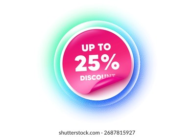 Discount tag sticker blue gradient. Paper offer price tag. Up to 25 percent discount tag. Sale offer price sign. Special offer symbol. Save 25 percentages. Sticker label. Grain dots effect. Vector