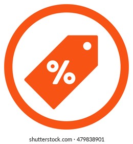 Discount Tag vector rounded icon. Image style is a flat icon symbol inside a circle, orange color, white background.