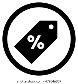 Discount Tag vector rounded icon. Image style is a flat icon symbol inside a circle, black color, white background.