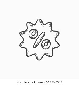 Icono de esbozo del vector de etiqueta de descuento aislado en el fondo. Icono de etiqueta de descuento dibujado a mano. Icono de esbozo de etiqueta de descuento para infografía, sitio web o aplicación.