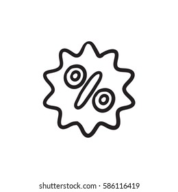 Icono de esbozo del vector de etiqueta de descuento aislado en el fondo. Icono de etiqueta de descuento dibujado a mano. Icono de esbozo de etiqueta de descuento para infografía, sitio web o aplicación.