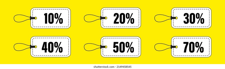 Discount tag in white. Set of clothing size labels. Vector illustration.