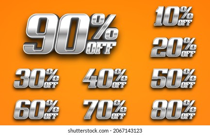 Discount tags from 10 to 90 percent. Promotion sale labels. Vector illustration.