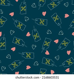 discount tags and hearts shopping sale vector seamless pattern