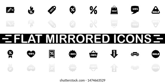 Discount Tags icons - Black symbol on white background. Simple illustration. Flat Vector Icon. Mirror Reflection Shadow. Can be used in logo, web, mobile and UI UX project.