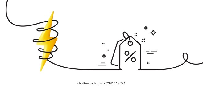 Discount tags line icon. Continuous one line with curl. Sale offer sign. Promotion price symbol. Discount tags single outline ribbon. Loop curve with energy. Vector