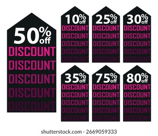 Rabatt-Tags Set Vektor - Black Pink Sale Labels Kollektion mit mehreren Prozent