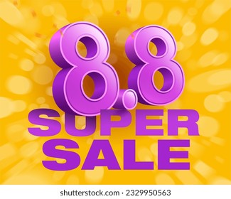 Discount template. The 8th day of the 8th month, the August sale in the form of a number eight design. 3D on orange yellow background.