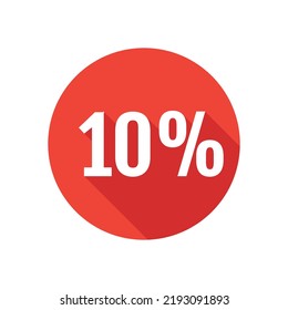 Discount, ten percent flat icon, round button, long shadow style.