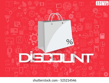 Discount Text  Business Success modern design Idea and Concept Vector illustration with Label ,icon,shopping bags.