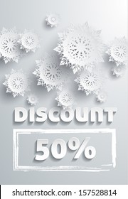 Discount text with numbers and snowflakes