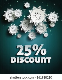 Discount text with numbers and snowflakes