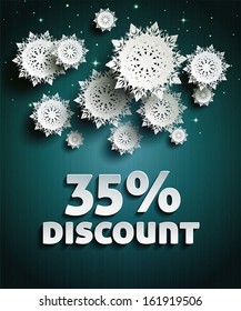 Discount text with numbers and snowflakes