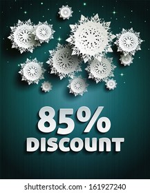 Discount text with numbers and snowflakes