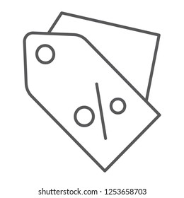 Discount thin line icon, label and coupon, price tag sign, vector graphics, a linear pattern on a white background, eps 10.