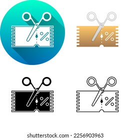 Discount Ticket Coupon Scissors Cut Asset Finance Icon, Set of Flat Long Shadow, Black-White Silhouette, Line Art Logo Icon Symbol Isolated on White Background Financial, Bank, Business