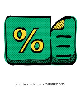 Discount ticket halftone icon hand drawn color vector illustration