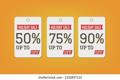 Discount tickets in yellow background. mega sale, super sale, exclusive and limited offer tag. 50% off 25% off sales button.