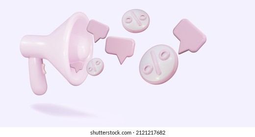 Discount time message alert, realistic 3d megaphones, loudspeaker. Vector illustration.
