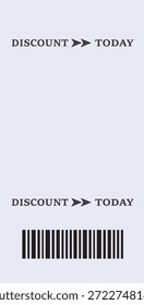 Discount today text with double arrow and barcode graphic vector