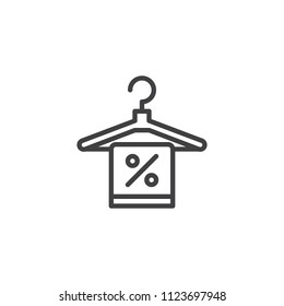 Discount Towel Hanger outline icon. linear style sign for mobile concept and web design. Towel with percentage simple line vector icon. Symbol, logo illustration. Pixel perfect vector graphics