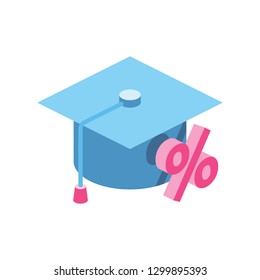 Discount training study 3d vector icon isometric pink and blue color minimalism illustrate