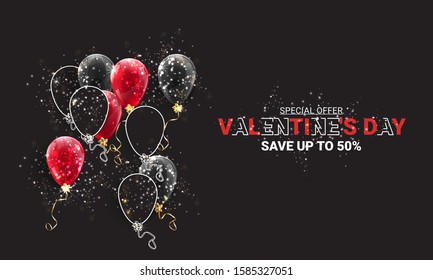 Discount Valentine's Day. Modern design. Universal vector background for poster, banner, flyer, card. - Vector