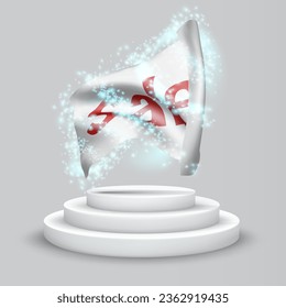 Discount, vector 3d flag on the podium surrounded by a whirlwind of magical radiance
