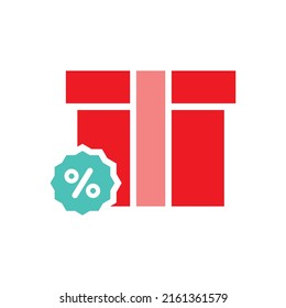 Discount vector design with gift box, gift box. discount icon design, discount percentage. suitable for advertising, marketing, presentation, product promotion to attract consumers
