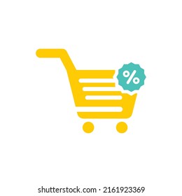 Discount vector design in the shape of a trolley. discount icon design, discount percentage. suitable for advertising, marketing, presentation, product promotion, half price, discount.