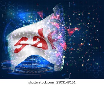 Discount,  vector flag, virtual abstract 3D object from triangular polygons on a blue background