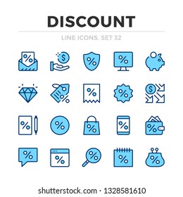 Discount vector line icons set. Thin line design. Modern outline graphic elements, simple stroke symbols. Discount icons