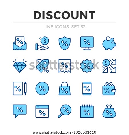Discount vector line icons set. Thin line design. Modern outline graphic elements, simple stroke symbols. Discount icons