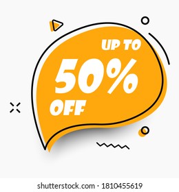 Discount vector template in memphis style, up to 50% off. Sale for shop, business. 