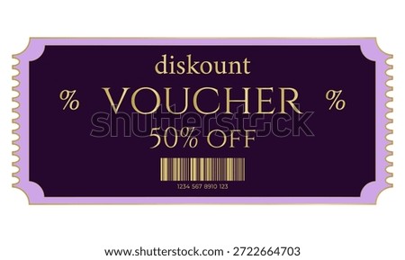 Discount voucher with barcode and gold decor, 50% off