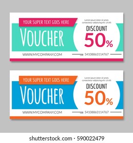 Discount voucher certificate. Gift card design template. Business banner illustration. Colorful coupon voucher