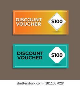 Discount voucher design with orange, gradian and green background. Great vector for product marketing, gift cards, sales promotion, fashion, web, apps, social media, online shops etc.