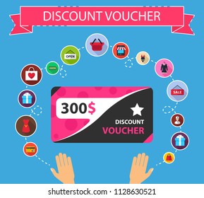Discount voucher flat icons concept. Vector illustration. Element template for design.
