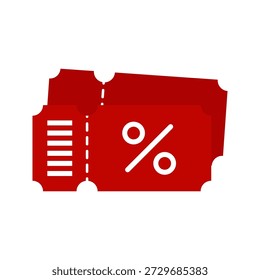 Icono de cupón de descuento. Una ilustración plana y simple de un boleto de descuento. Perfecto para material promocional, anuncios de ventas y ofertas especiales.