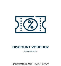 Discount voucher icon. Linear vector illustration from advertisement collection. Outline discount voucher icon vector. Thin line symbol for use on web and mobile apps, logo, print media.