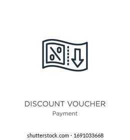 Discount voucher icon. Thin linear discount voucher outline icon isolated on white background from payment methods collection. Line vector sign, symbol for web and mobile