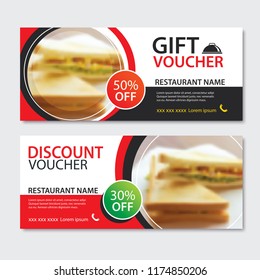 Discount voucher sandwich template design. Set of breakfast and fast food.