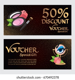 Discount voucher template. Certificate coupon for cosmetics shop or beauty salon. Vector illustration.