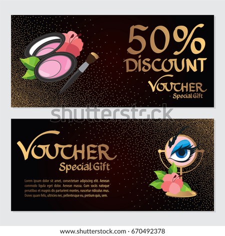 Discount voucher template. Certificate coupon for cosmetics shop or beauty salon. Vector illustration.
