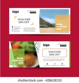 discount voucher template with clean and modern pattern and place for your business related photos. Vector illustration
