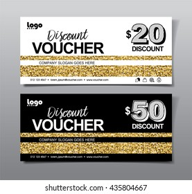Discount voucher template with clean, modern, golden and rich pattern. Vector illustration